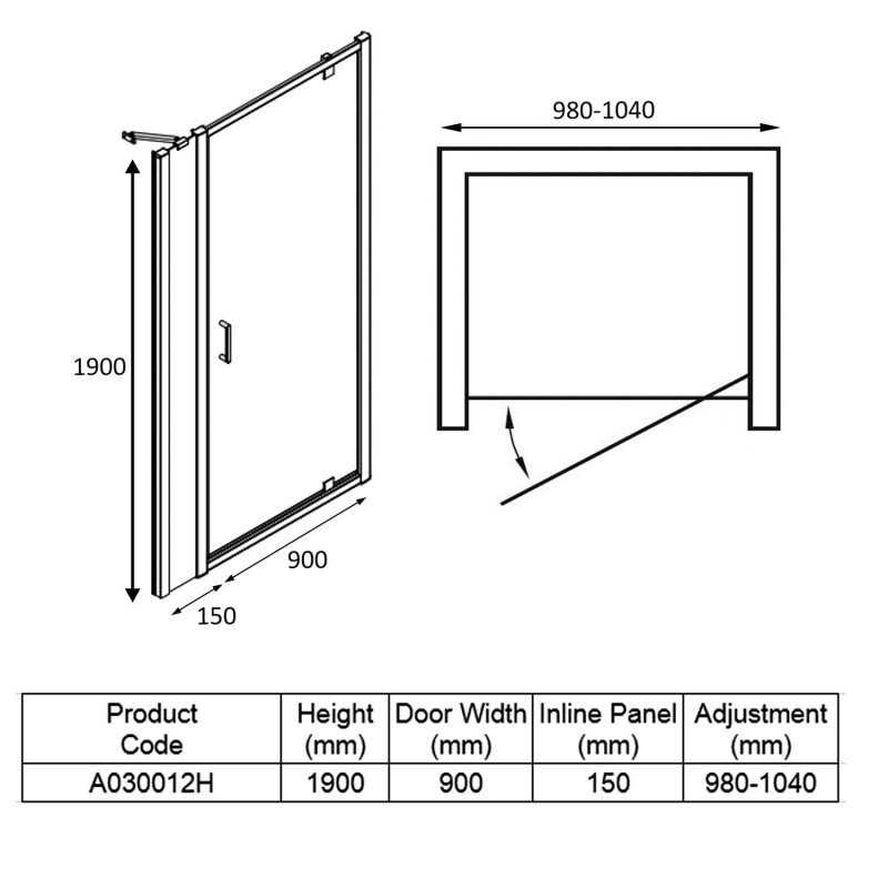 Merlyn Ionic Express Inline Bi-Fold Shower Door 1000mm+ Wide - 6mm Glass  | Dimension Image