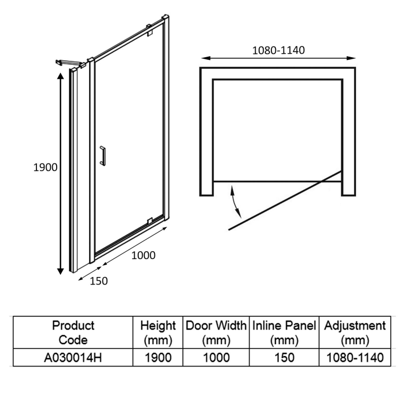 Merlyn Ionic Express Inline Bi-Fold Shower Door 1100mm+ Wide - 6mm Glass  | Dimension Image