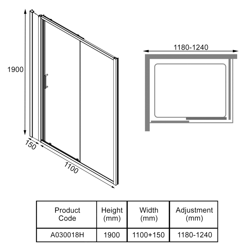 Merlyn Ionic Express Inline Sliding Shower Door 1200mm+ Wide - 6mm Glass