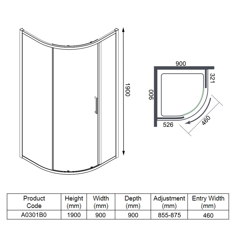 Merlyn Ionic Express 1-Door Quadrant Shower Enclosure 900mm x 900mm - 6mm Glass