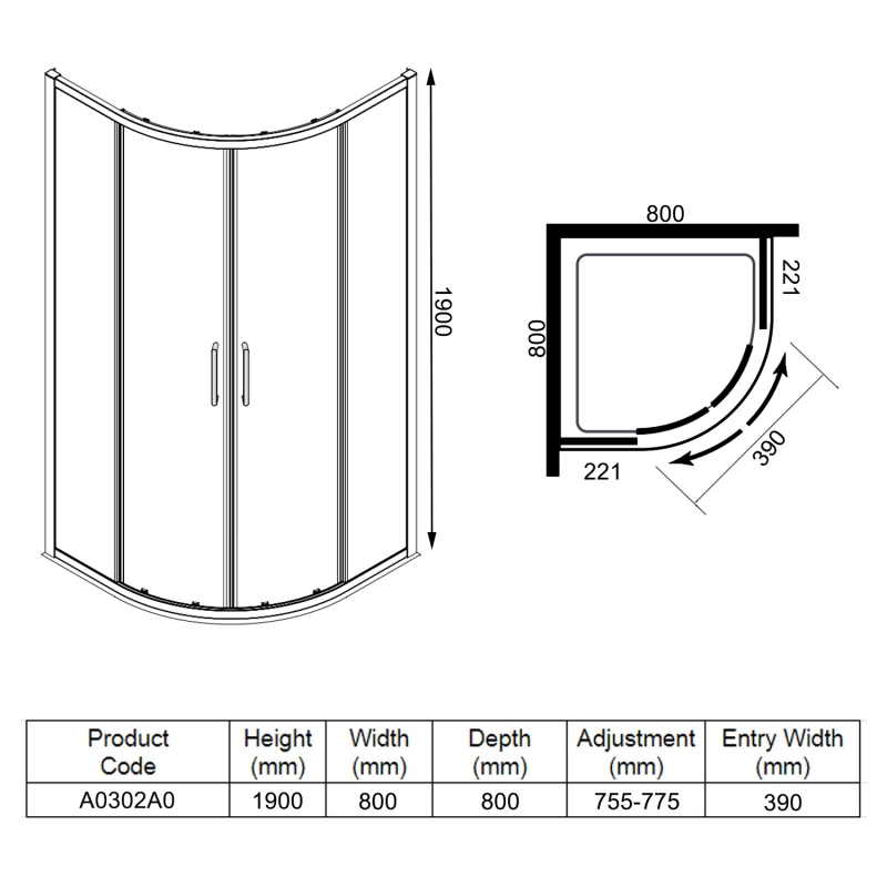 Merlyn Ionic Express Quadrant Shower Enclosure 800mm x 800mm - 6mm Glass