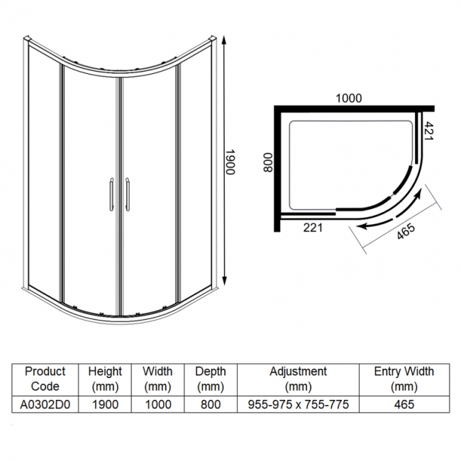 Merlyn Ionic Express Offset Quadrant Double Shower Enclosure 1000mm x 800mm - 6mm Glass
