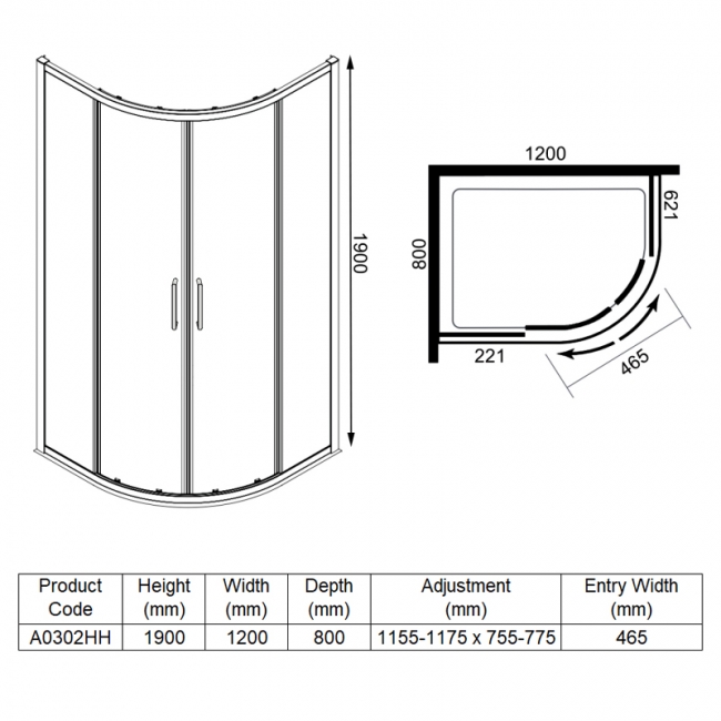 Merlyn Ionic Express Offset Quadrant Double Shower Enclosure 1200mm x 800mm - 6mm Glass