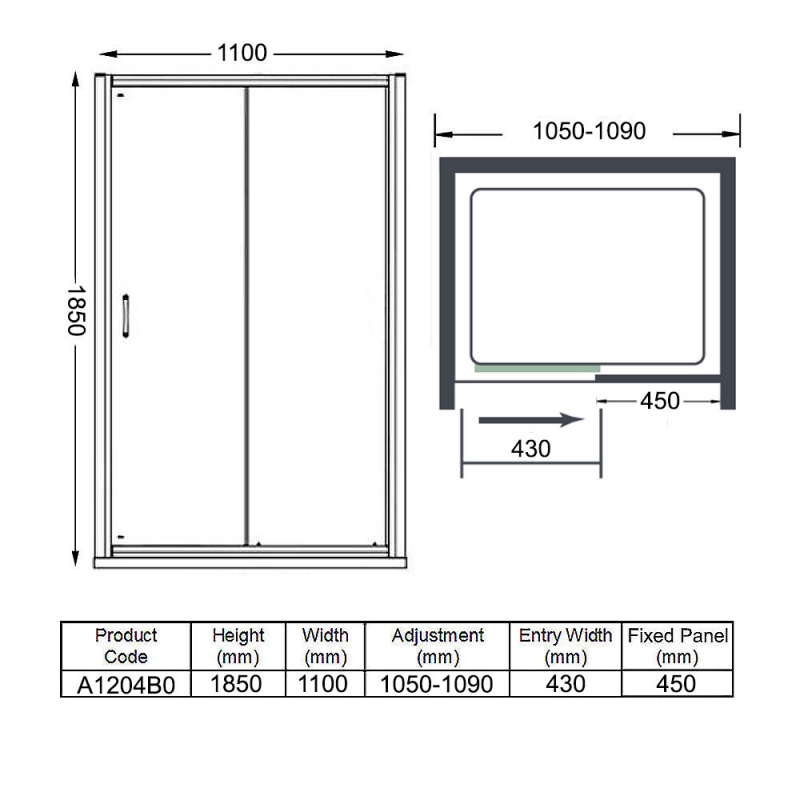Merlyn Ionic Source Sliding Shower Door 1100mm Wide - 6mm Glass