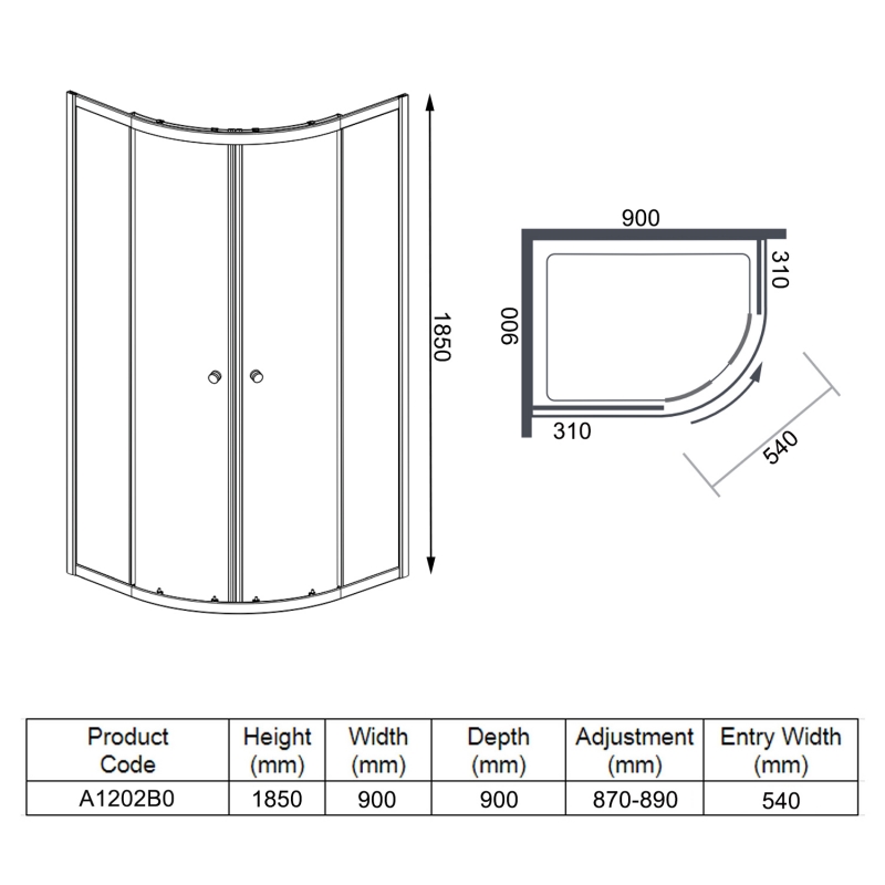 Merlyn Ionic Source Quadrant Shower Enclosure 900mm x 900mm - 6mm Glass