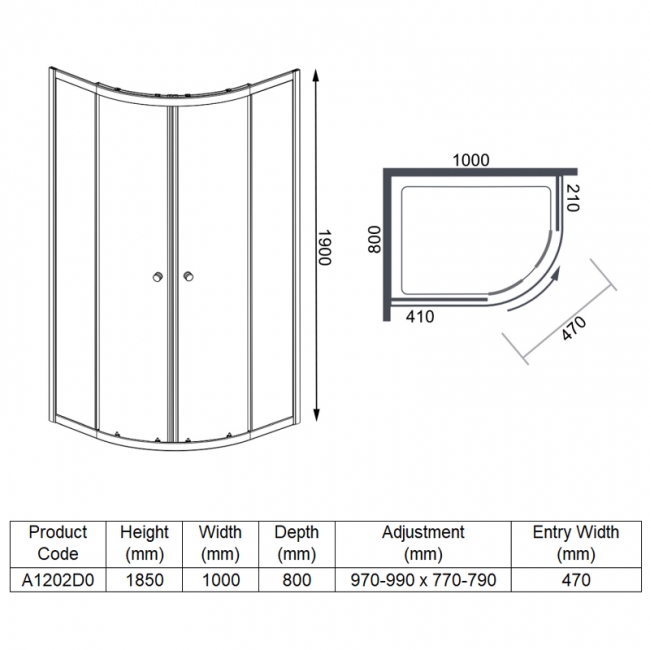 Merlyn Ionic Source Offset Quadrant Shower Enclosure 1000mm x 800mm - 6mm Glass