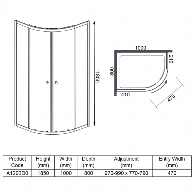 Merlyn Ionic Source Offset Quadrant Shower Enclosure 1000mm x 800mm - 6mm Glass