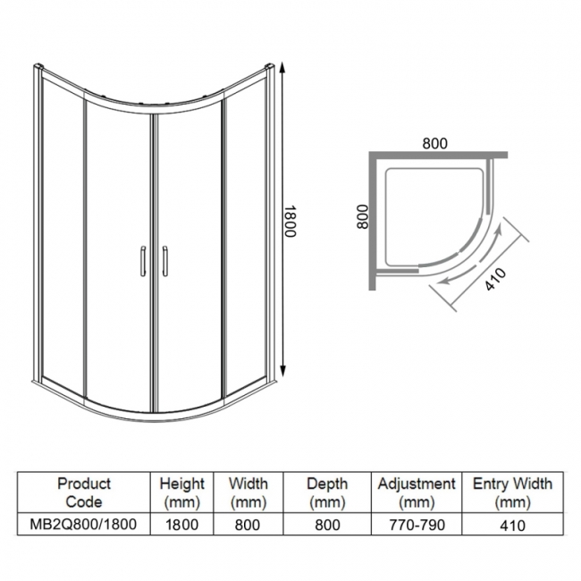 Merlyn Mbox Loft 2-Door Quadrant Shower Enclosure 800mm x 800mm - 6mm Glass
