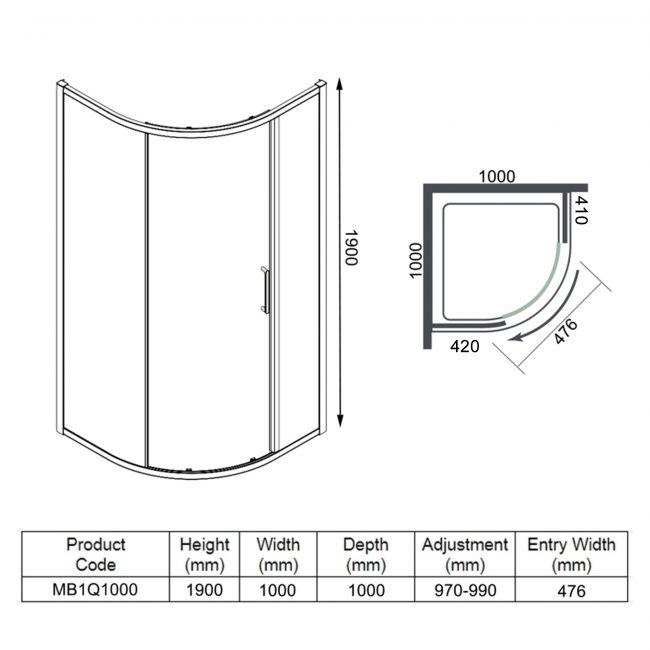 Merlyn Mbox 1-Door Quadrant Shower Enclosure 1000mm x 1000mm - 6mm Glass