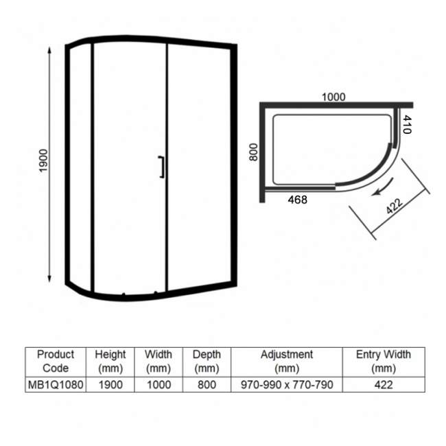 Merlyn Mbox 1-Door Offset Quadrant Shower Enclosure 1000mm x 800mm - 6mm Glass