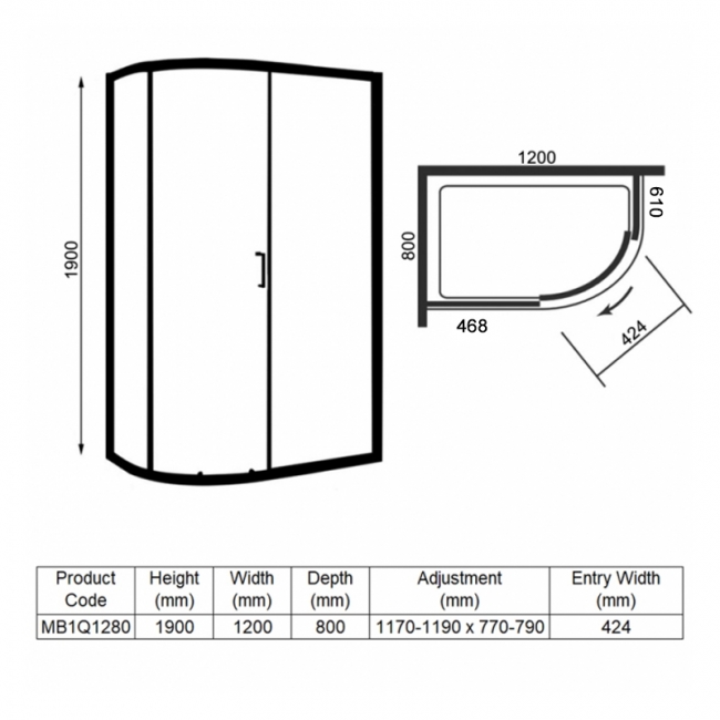 Merlyn Mbox 1-Door Offset Quadrant Shower Enclosure 1200mm x 800mm - 6mm Glass