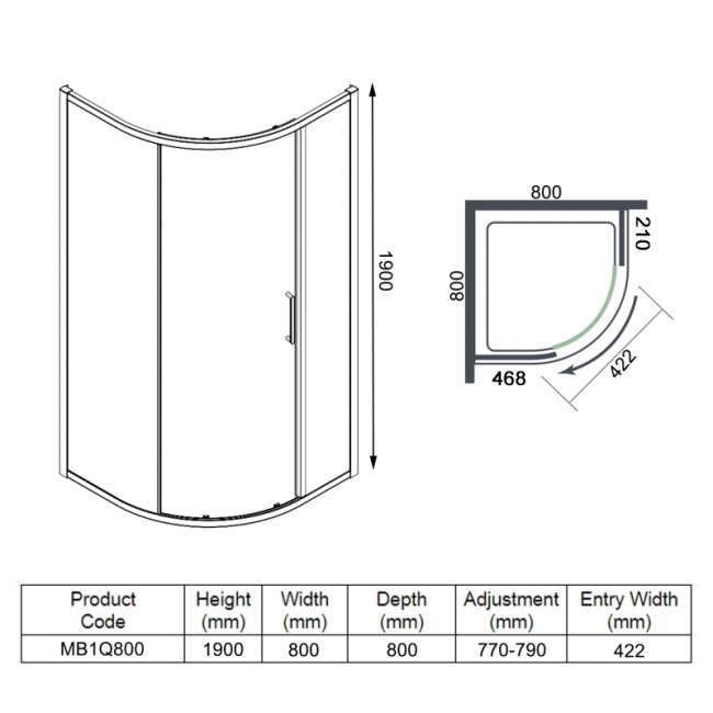 Merlyn Mbox 1-Door Quadrant Shower Enclosure 800mm x 800mm - 6mm Glass
