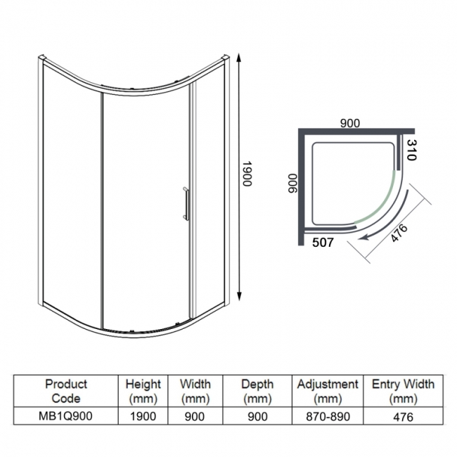 Merlyn Mbox 1-Door Quadrant Shower Enclosure 900mm x 900mm - 6mm Glass
