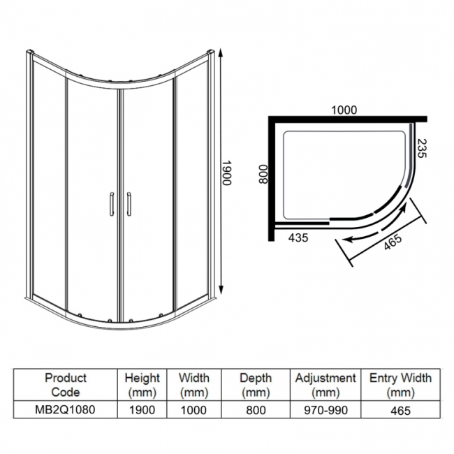 Merlyn Mbox 2-Door Offset Quadrant Shower Enclosure 1000mm x 800mm - 6mm Glass