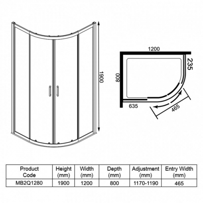 Merlyn Mbox 2-Door Offset Quadrant Shower Enclosure 1200mm x 800mm - 6mm Glass