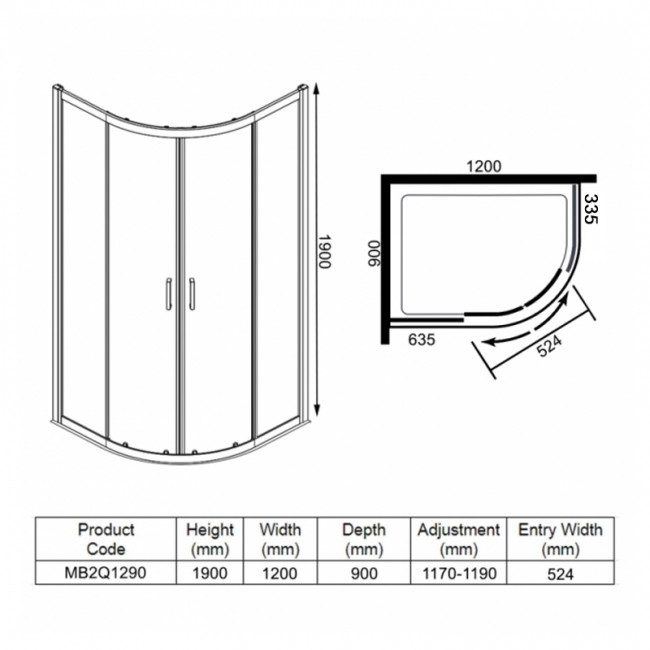 Merlyn Mbox 2-Door Offset Quadrant Shower Enclosure 1200mm x 900mm - 6mm Glass