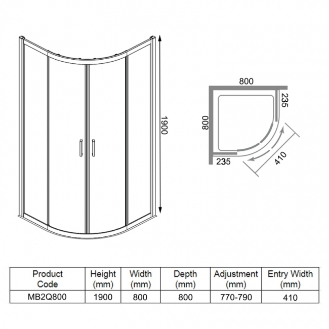 Merlyn Mbox 2-Door Quadrant Shower Enclosure 800mm x 800mm - 6mm Glass