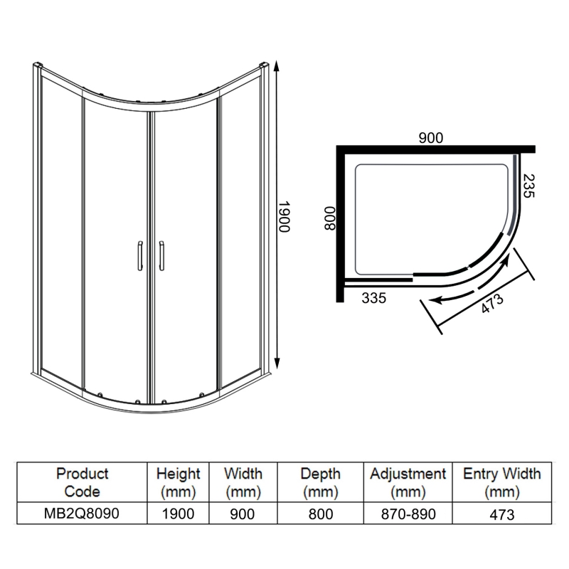 Merlyn Mbox 2-Door Offset Quadrant Shower Enclosure 900mm x 800mm - 6mm Glass