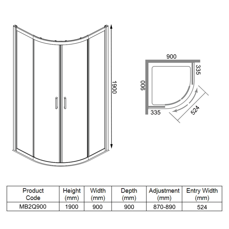 Merlyn Mbox 2-Door Quadrant Shower Enclosure 900mm x 900mm - 6mm Glass