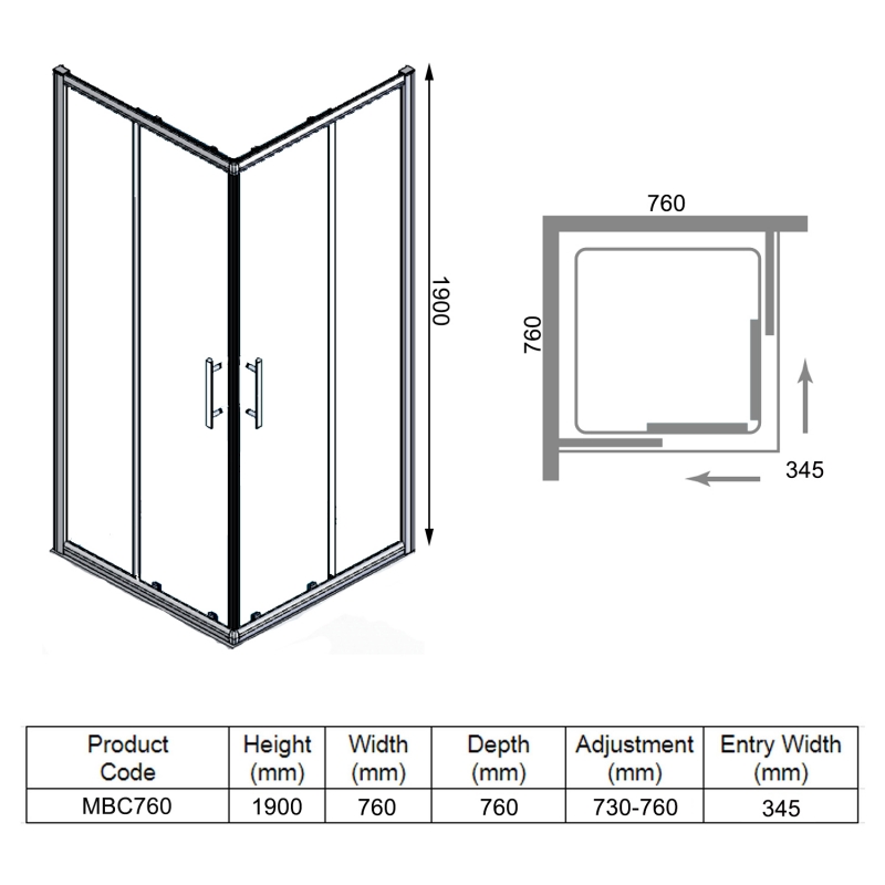 Merlyn Mbox Corner Entry Shower Enclosure 760mm x 760mm - 6mm Glass