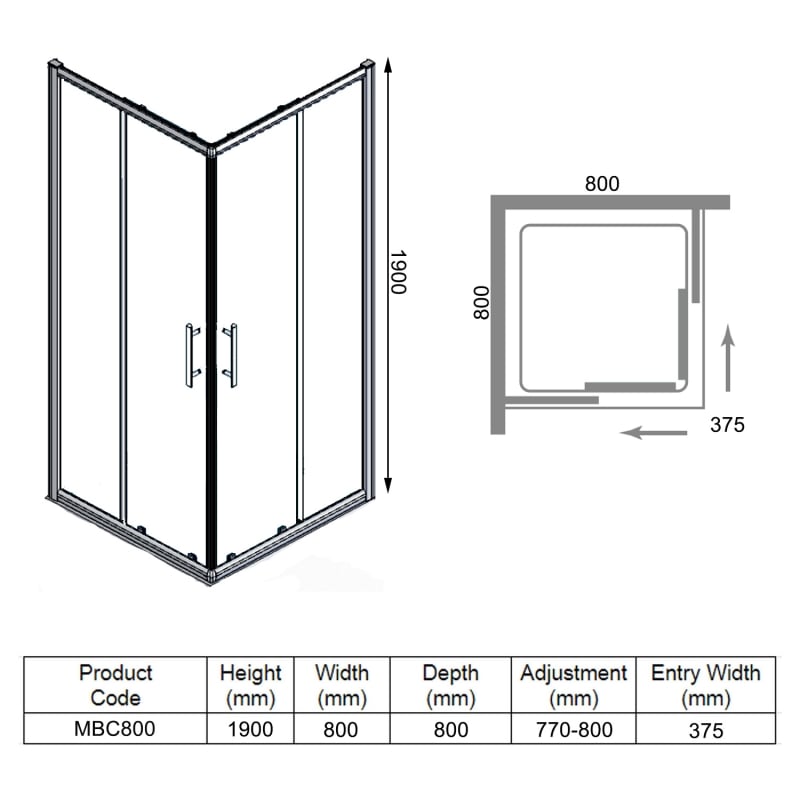 Merlyn Mbox Corner Entry Shower Enclosure 800mm x 800mm - 6mm Glass