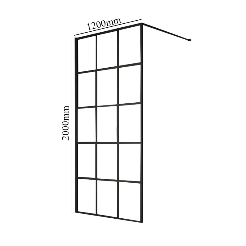 Merlyn Black Squared Showerwall 1200mm Wide 8mm Glass - Excluding Tray  | Dimension Image