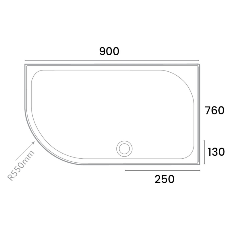 Merlyn Touchstone Offset Quadrant Shower Tray 900mm x 760mm Left Handed  | Dimension Image
