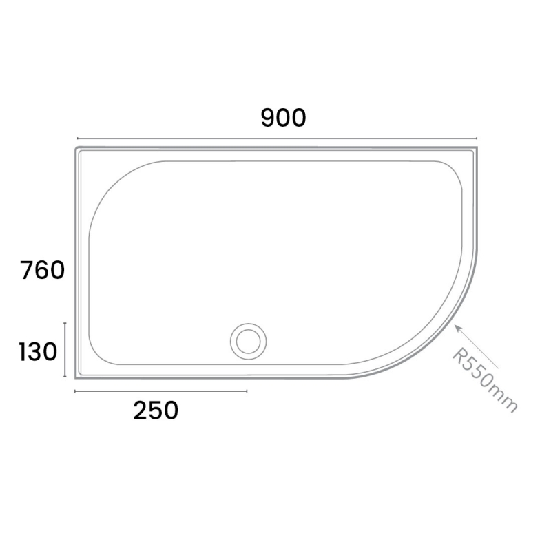 Merlyn Touchstone Offset Quadrant Shower Tray 900mm x 760mm Right Handed  | Dimension Image