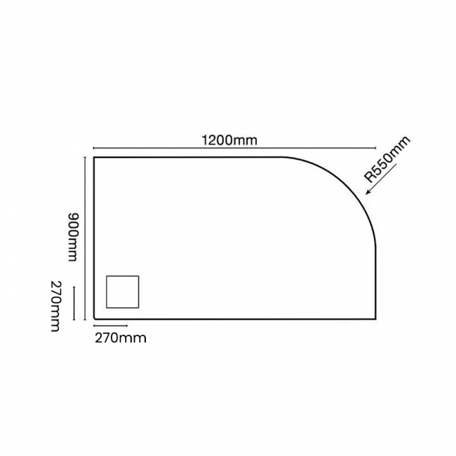 Merlyn TrueStone Fossil Grey Slate Effect Offset Quadrant Shower Tray 1200mm x 900mm LH (inc Waste)  | Dimension Image