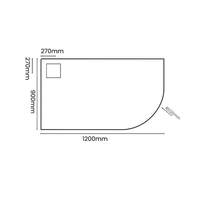 Merlyn TrueStone Sandstone Slate Effect Offset Quadrant Shower Tray 1200mm x 900mm RH (inc Waste)  | Dimension Image