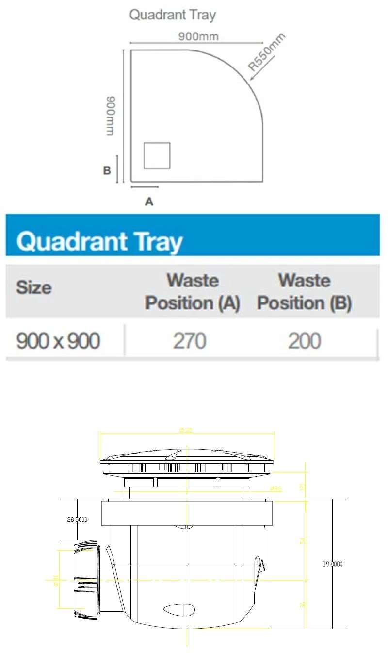 Merlyn TrueStone Quadrant Shower Tray with Waste 900mm x 900mm - Pure Black