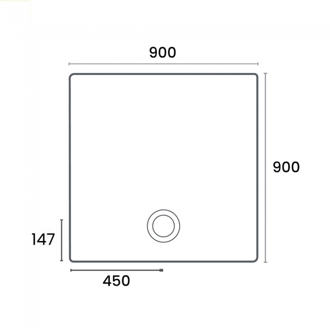 Merlyn Upstand Square Shower Tray 900mm x 900mm (Central Waste)  | Dimension Image