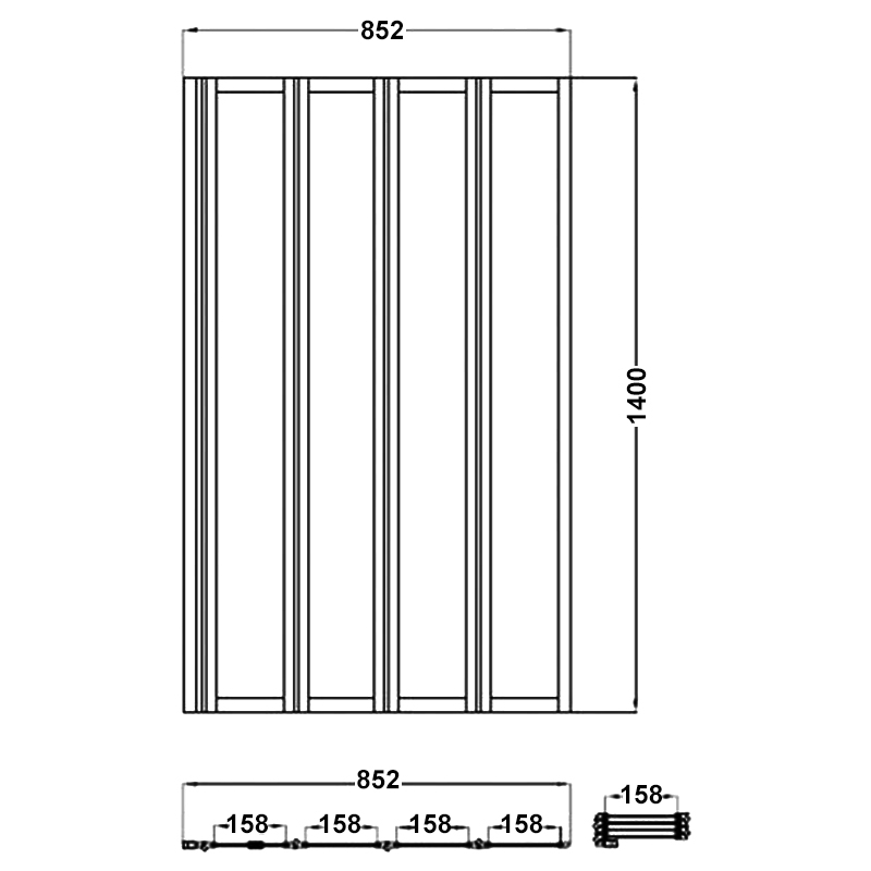 Merlyn Vivid Four Folding Square Bath Screen 1400mm High x 850mm Wide - 4mm Glass