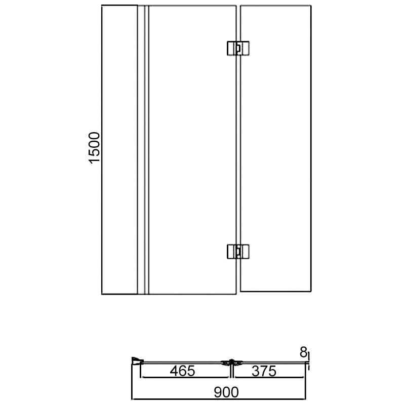 Merlyn Vivid Two Panel Hinged Bath Screen 1500mm High x 900mm Wide - Left Handed