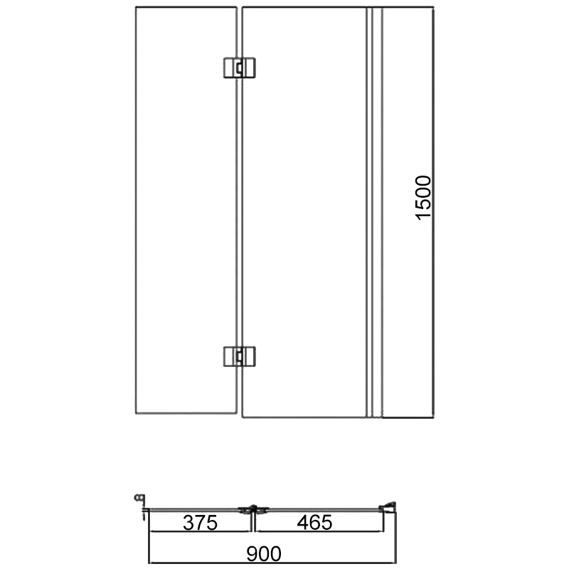 Merlyn Vivid Two Panel Hinged Bath Screen 1500mm High x 900mm Wide - Right Handed