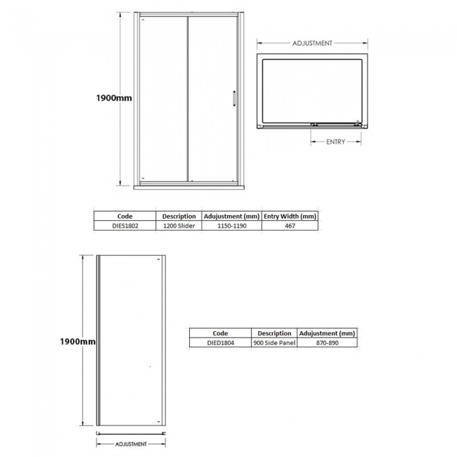 Merlyn Vivid Boost Loft Sliding Door Shower Enclosure 1200mm x 900mm - 6mm Glass