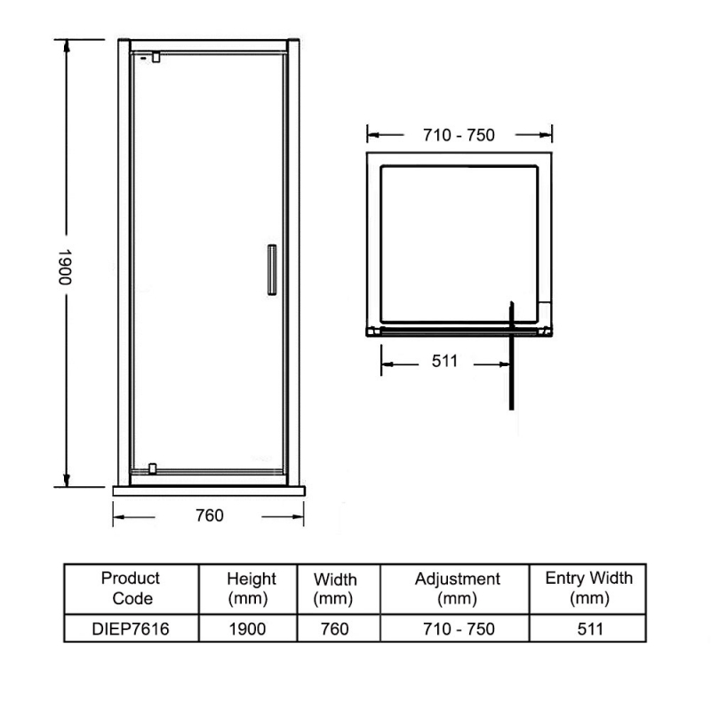 Merlyn Vivid Boost Pivot Shower Door 760mm Wide - 6mm Glass
