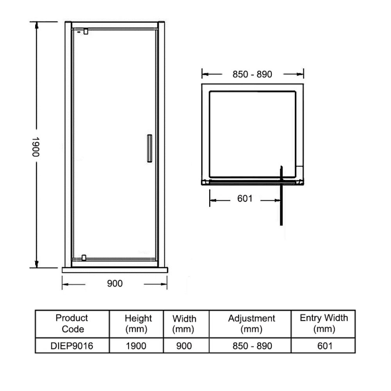 Merlyn Vivid Boost Pivot Shower Door 900mm Wide - 6mm Glass