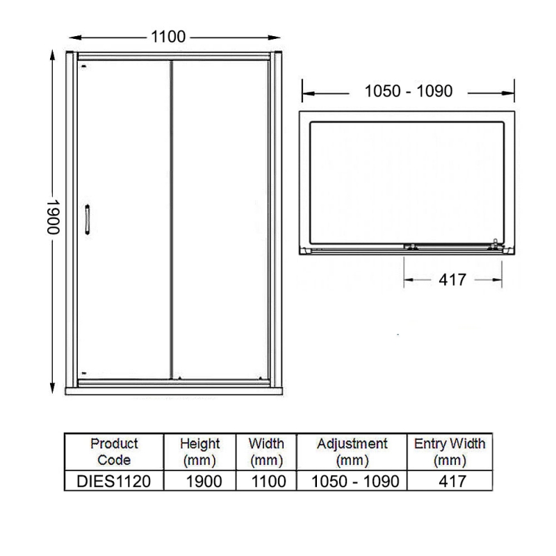 Merlyn Vivid Boost Sliding Shower Door 1100mm Wide - 6mm Glass
