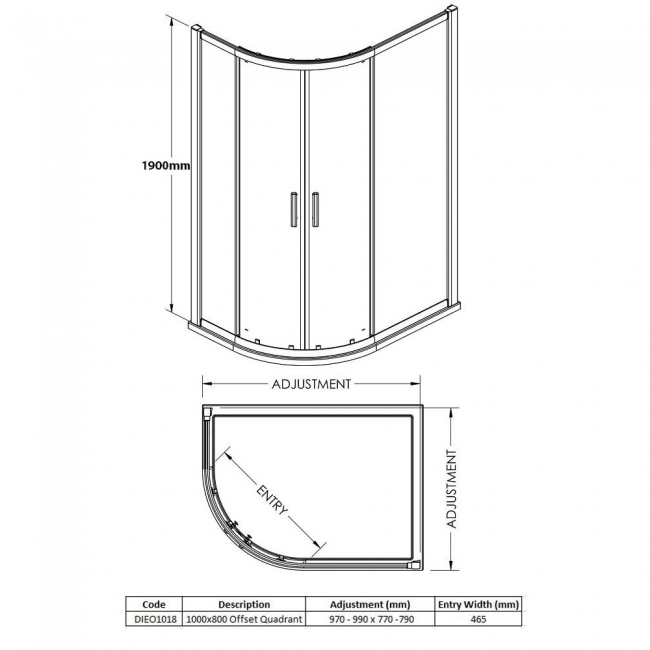 Merlyn Vivid Boost 2-Door Offset Quadrant Shower Enclosure 1000mm x 800mm - 6mm Glass