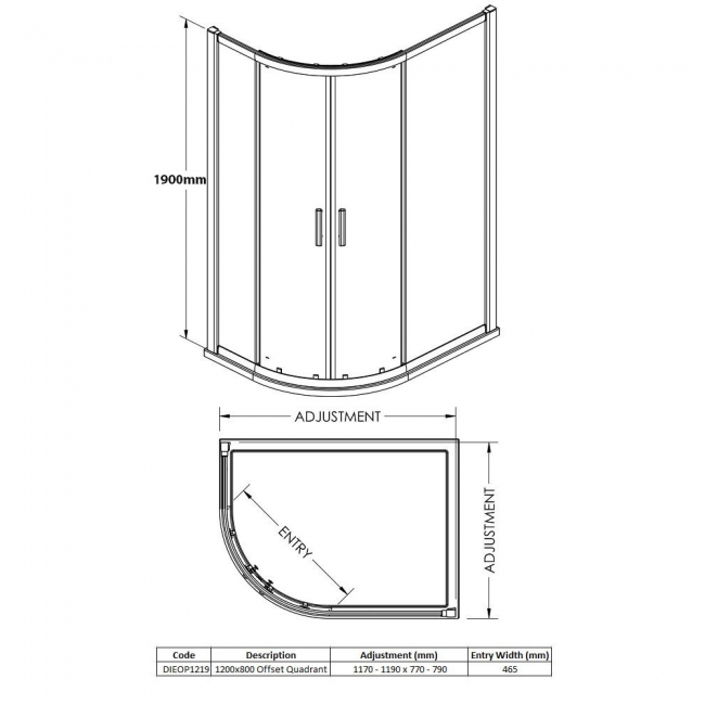 Merlyn Vivid Boost 2-Door Offset Quadrant Shower Enclosure 1200mm x 800mm - 6mm Glass