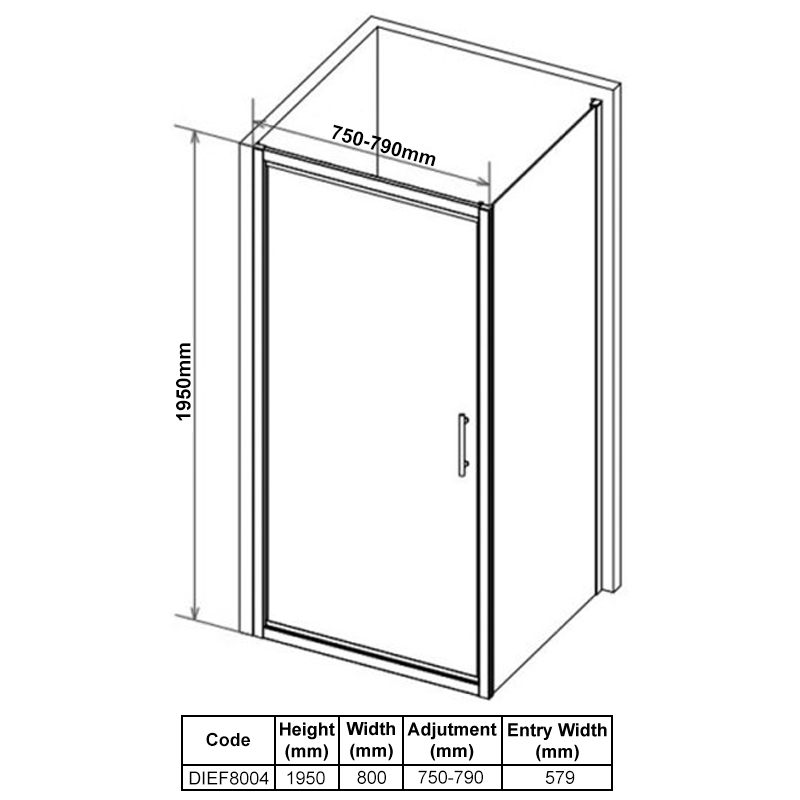 Merlyn Vivid Sublime In-Fold Shower Door 800mm Wide - 8mm Glass