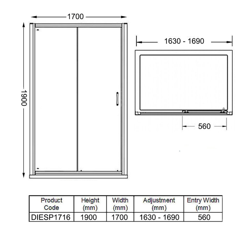 Merlyn Vivid Sublime Sliding Shower Door 1700mm Wide - 8mm Glass