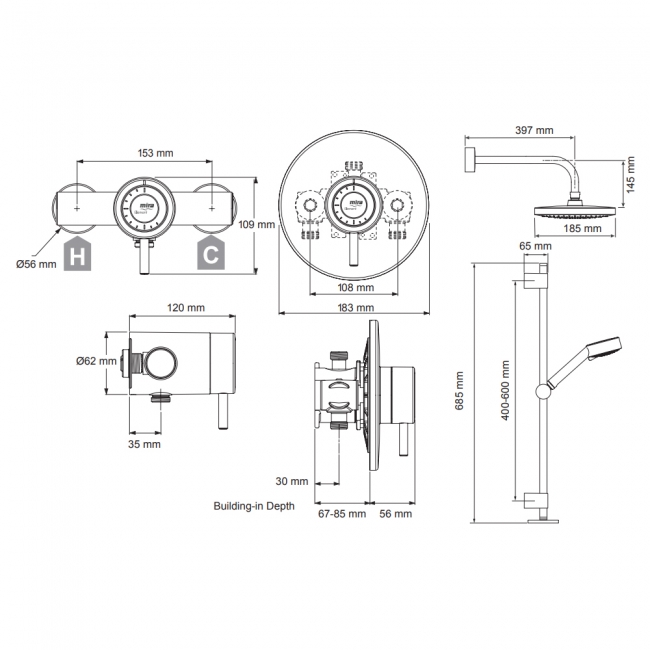 Mira Element Concealed Shower 1.1656.002 1 Outlet Chrome