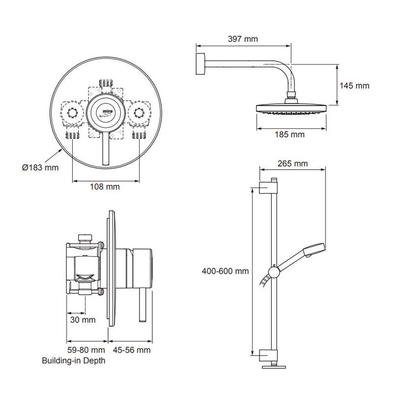 Mira Element Concealed Shower 1.1656.013 1 Outlet Chrome
