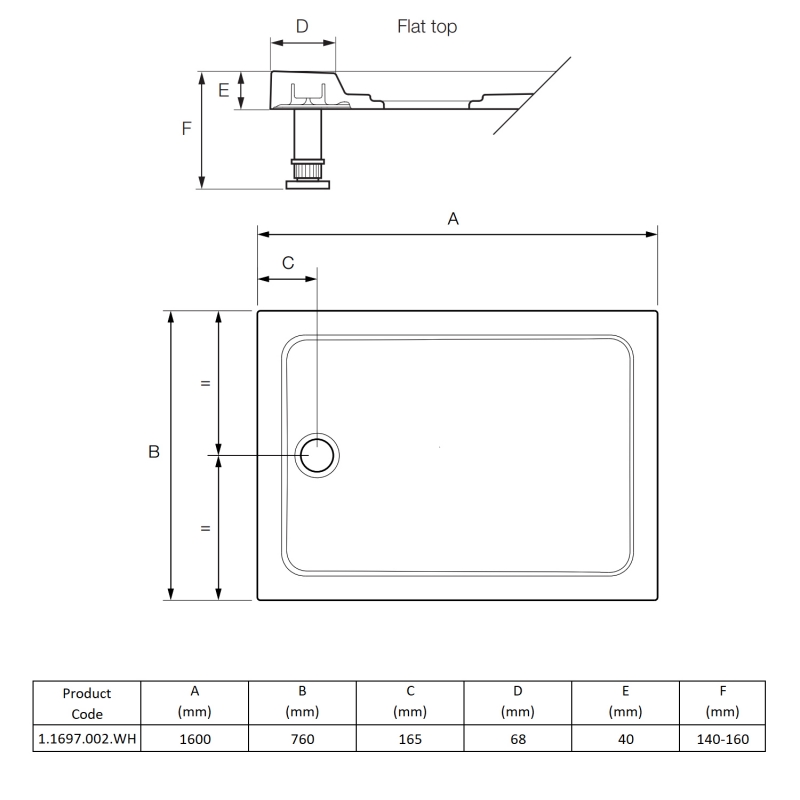 Mira Flight Low Rectangular Shower Tray 1600mm x 760mm (inc Waste)