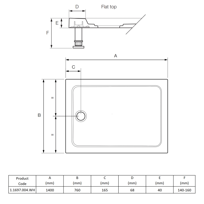 Mira Flight Low Rectangular Shower Tray 1400mm x 760mm (inc Waste)