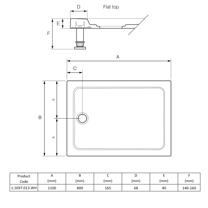 Mira Flight Low Rectangular Shower Tray 1100mm x 800mm (inc Waste)