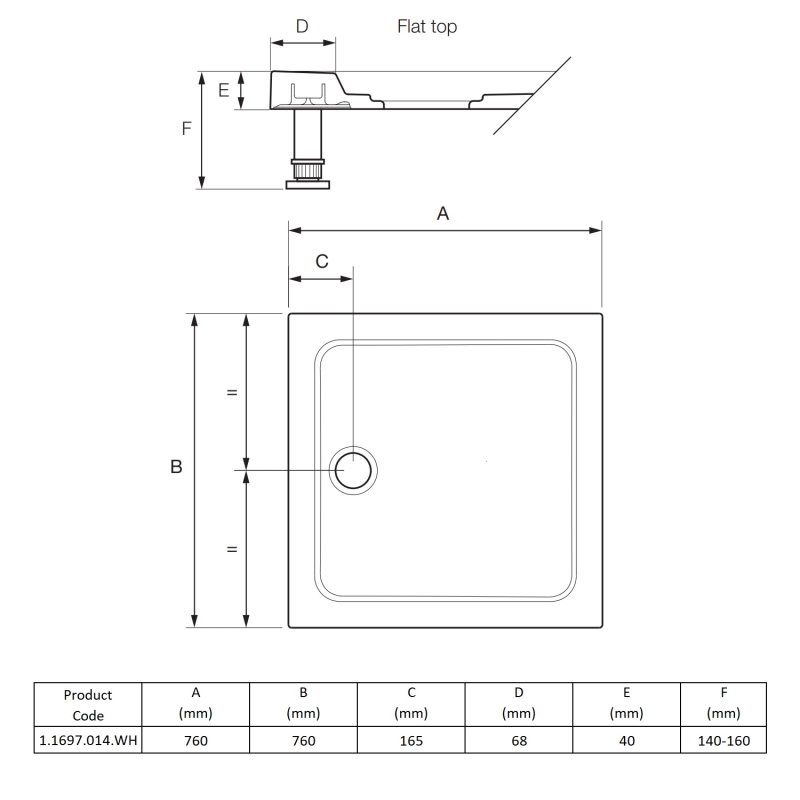 Mira Flight Low Square Shower Tray 760mm x 760mm (inc Waste)