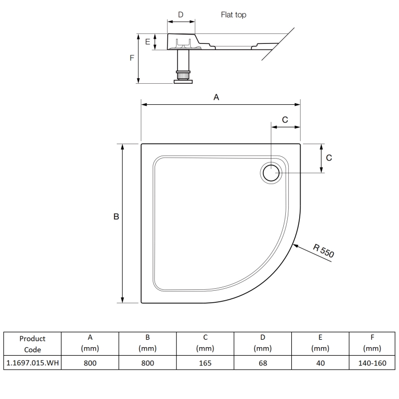 Mira Flight Low Quadrant Shower Tray 800mm x 800mm (inc Waste)